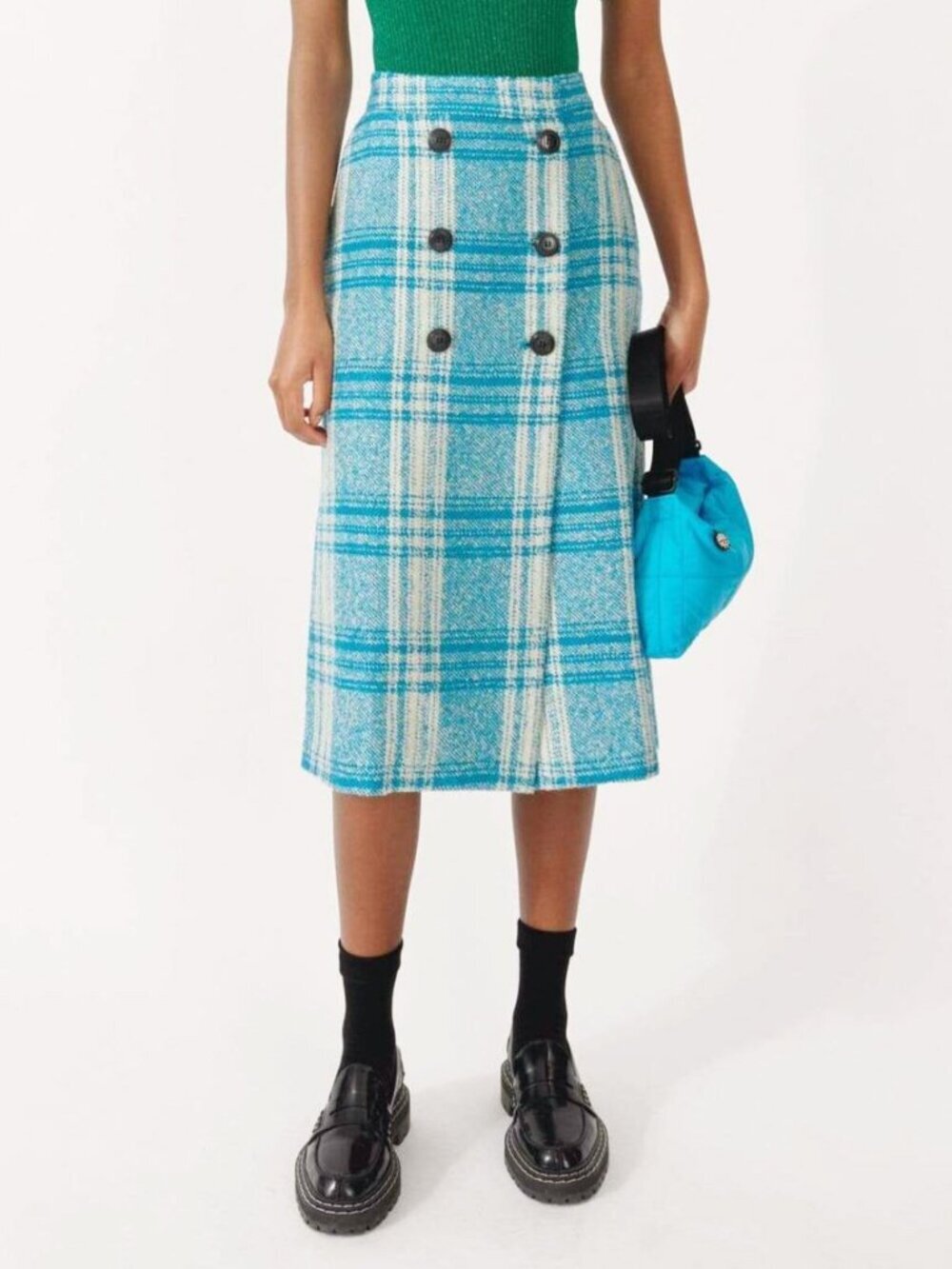 New Baum Und Pferdgarten Sue Plaid Midi Skirt Turquoise 36, 4, S $249